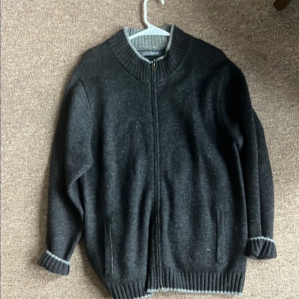 Handmade Irish Wool Charcoal Zip-Up Sweater